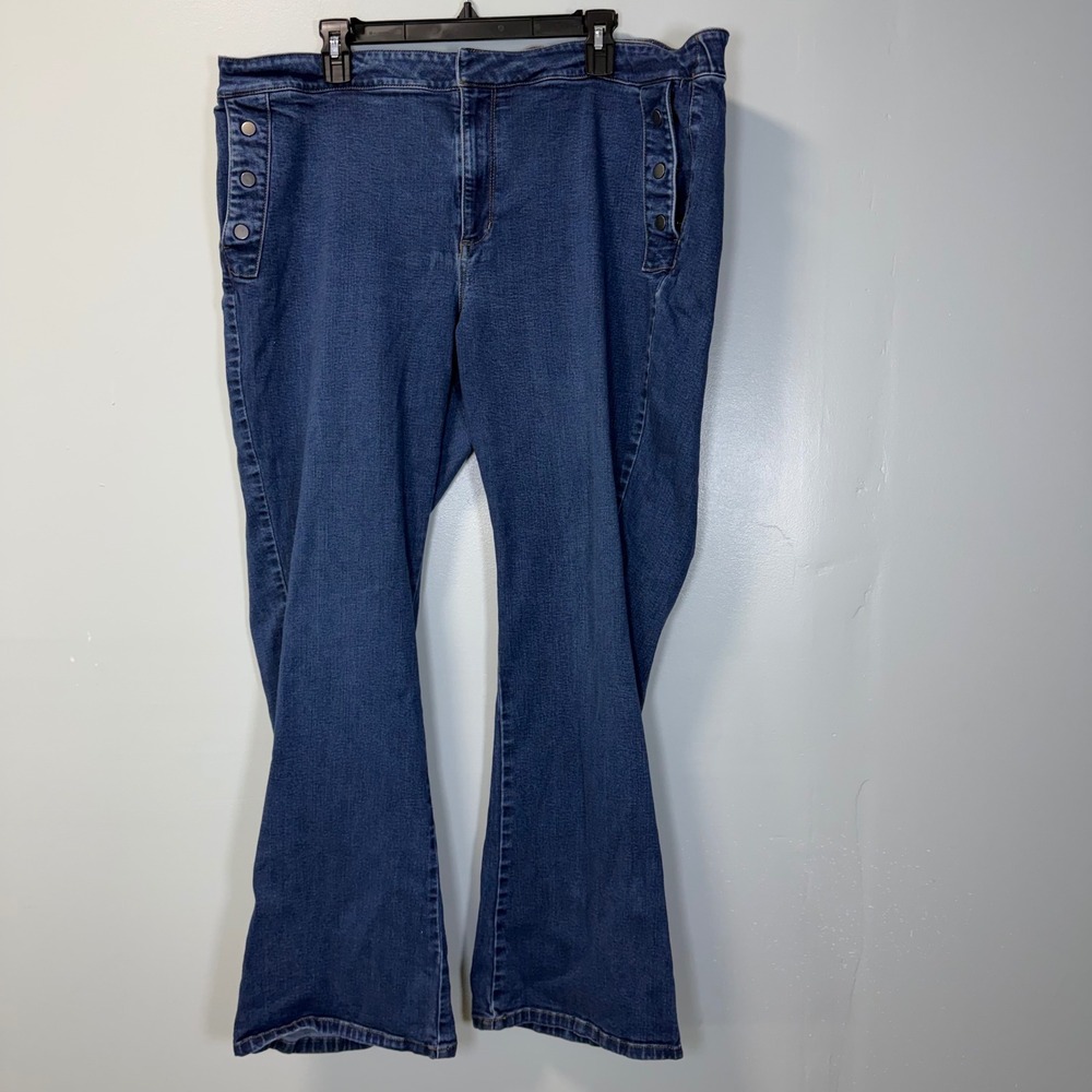 J Jill York Boot Cut Jeans Womens 22W Blue Sailor Button High Rise Stretch Denim